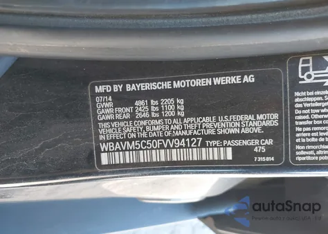 2015 BMW X1 xDrive35I из США, поврежденный, VIN WBAVM5C50FVV94127